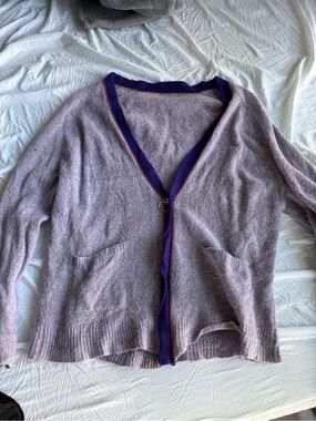 Source Unknown Lavender Cardigan with Navy Contrast Trim